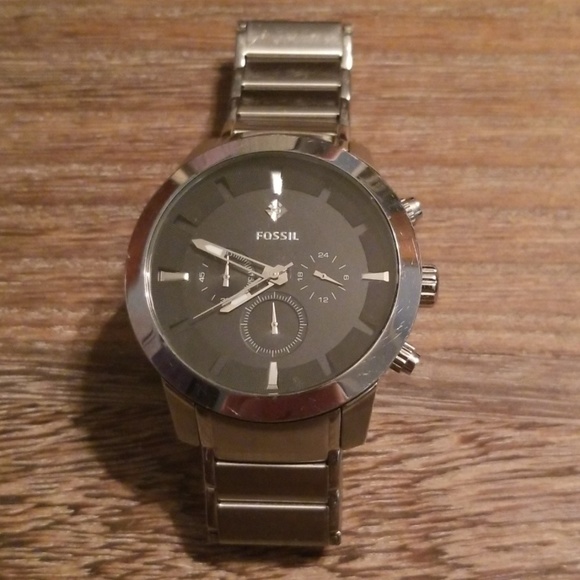 Fossil Other - Fossil watch, Silver metal band, Black Face